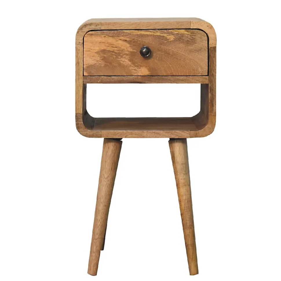 Artisan Furniture Bois massif Mini effet chêne Curve Lower table de chevet, 1 tiroir et niche ouverte, beige