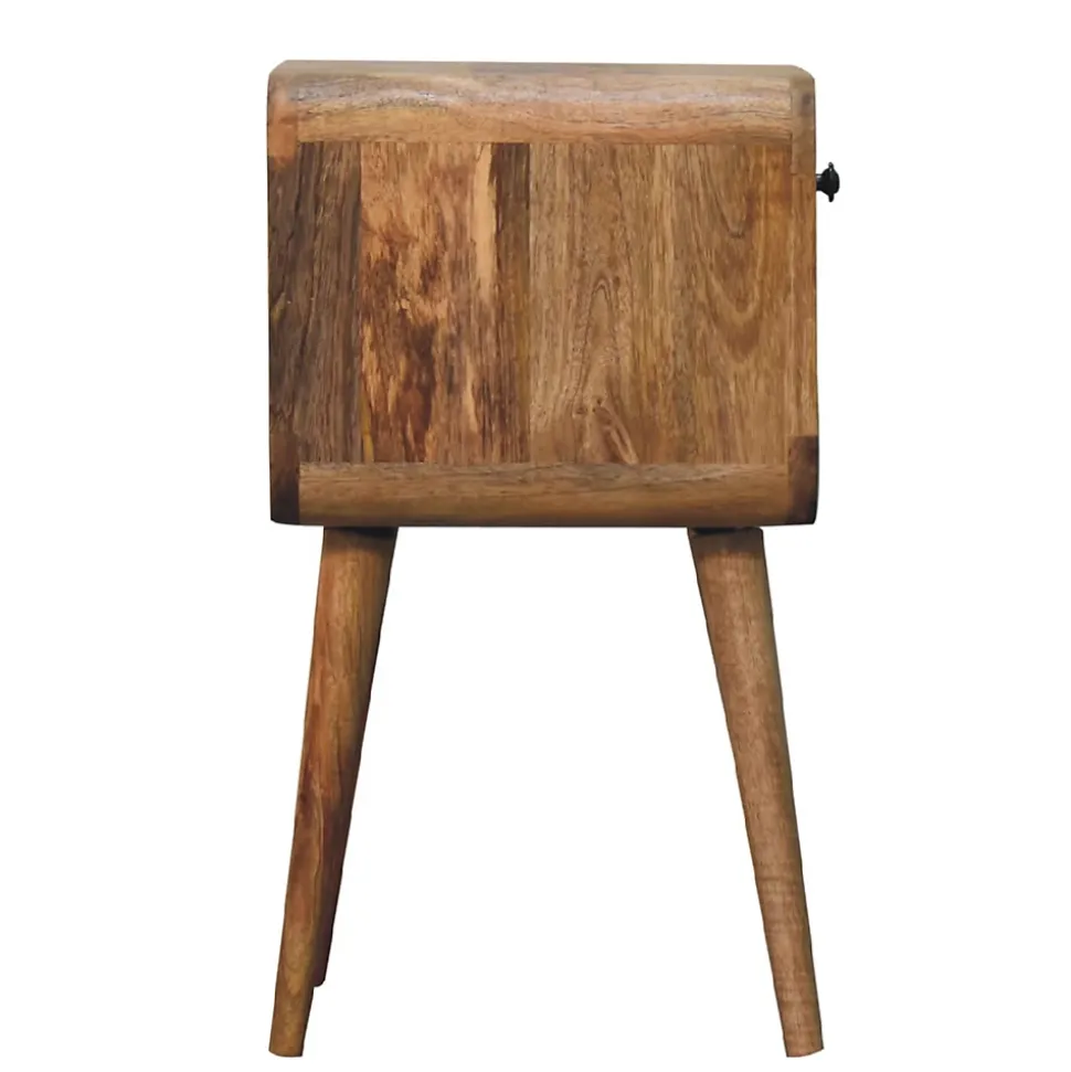 Artisan Furniture Bois massif Mini effet chêne Curve Lower table de chevet, 1 tiroir et niche ouverte, beige