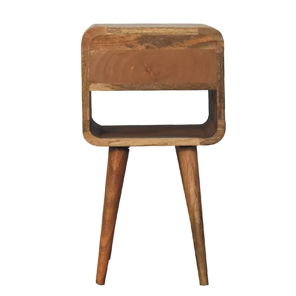Artisan Furniture Bois massif Mini effet chêne Curve Lower table de chevet, 1 tiroir et niche ouverte, beige