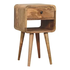 Artisan Furniture Bois massif Mini effet chêne Curve Lower table de chevet, 1 tiroir et niche ouverte, beige