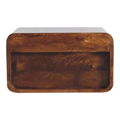 Artisan Furniture Bois massif Large châtaignier Curve table de chevet suspendue, 1 tiroir et niche ouverte, marron foncé