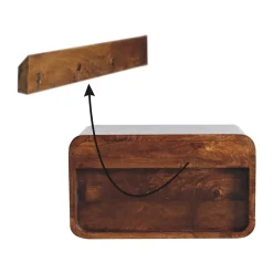 Artisan Furniture Bois massif Large châtaignier Curve table de chevet suspendue, 1 tiroir et niche ouverte, marron foncé