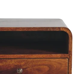 Artisan Furniture Bois massif Large châtaignier Curve table de chevet suspendue, 1 tiroir et niche ouverte, marron foncé