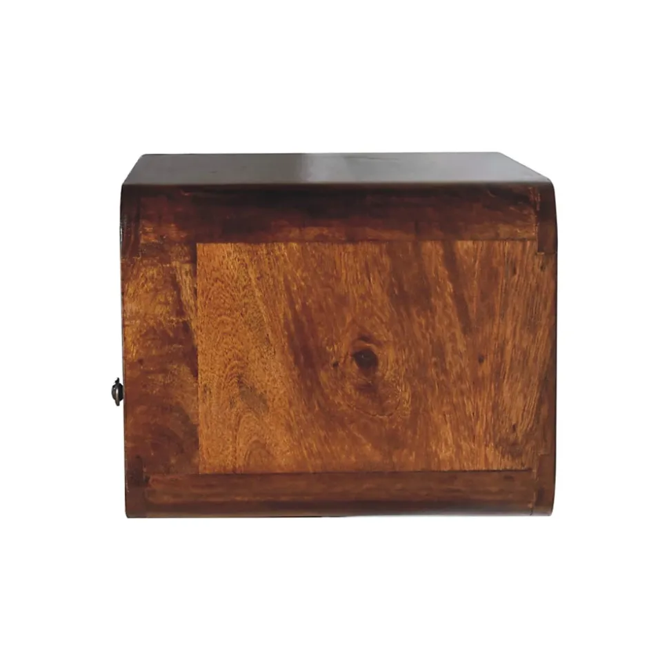 Artisan Furniture Bois massif Large châtaignier Curve table de chevet suspendue, 1 tiroir et niche ouverte, marron foncé