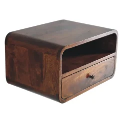 Artisan Furniture Bois massif Large châtaignier Curve table de chevet suspendue, 1 tiroir et niche ouverte, marron foncé