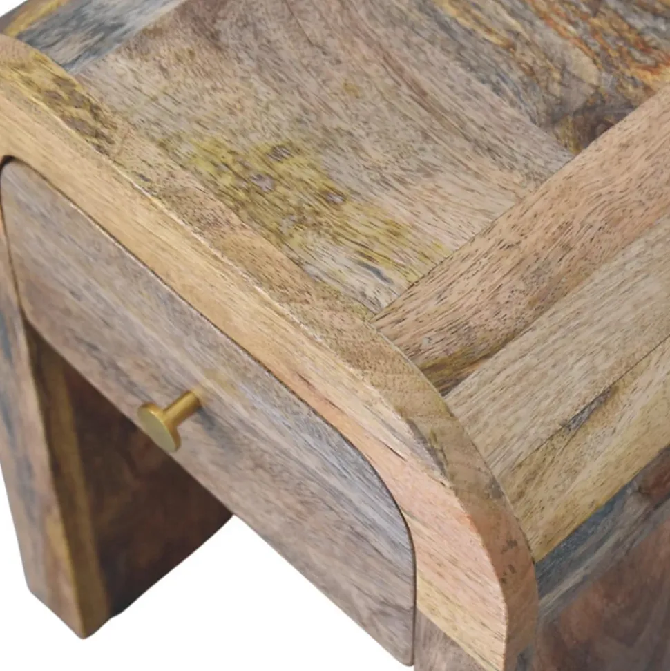 Artisan Furniture Bois massif Mini Darcy effet chêne table de chevet avec courbé Edges, 1 tiroir, marron