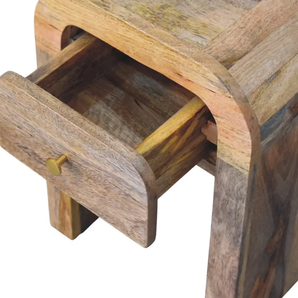 Artisan Furniture Bois massif Mini Darcy effet chêne table de chevet avec courbé Edges, 1 tiroir, marron