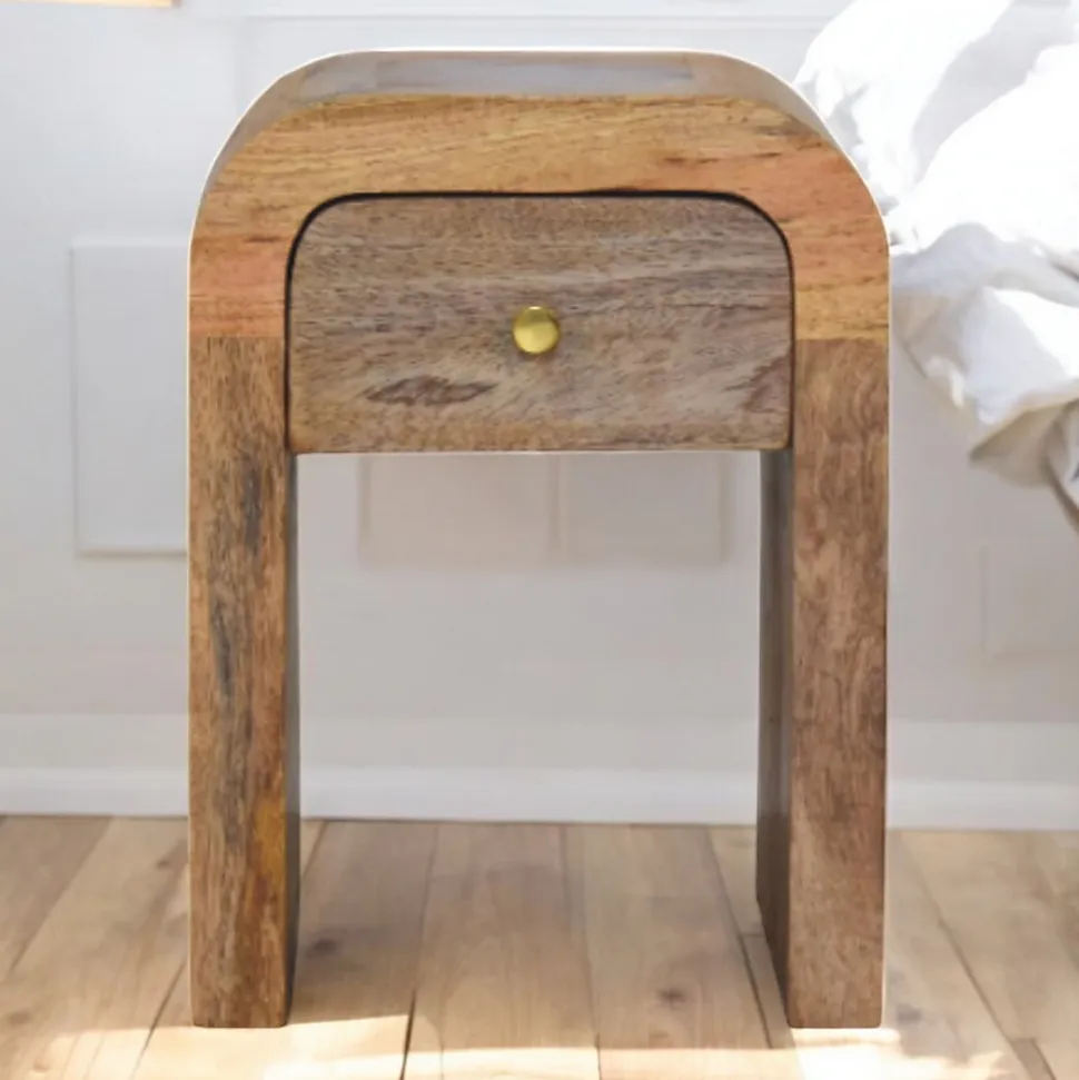 Artisan Furniture Bois massif Mini Darcy effet chêne table de chevet avec courbé Edges, 1 tiroir, marron