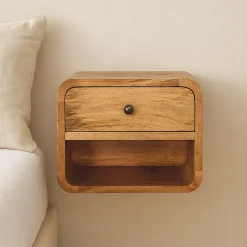 Artisan Furniture Bois massif Mini Floating ouvert table de chevet, 1 tiroir et 1 niche ouverte, effet chêne, marron