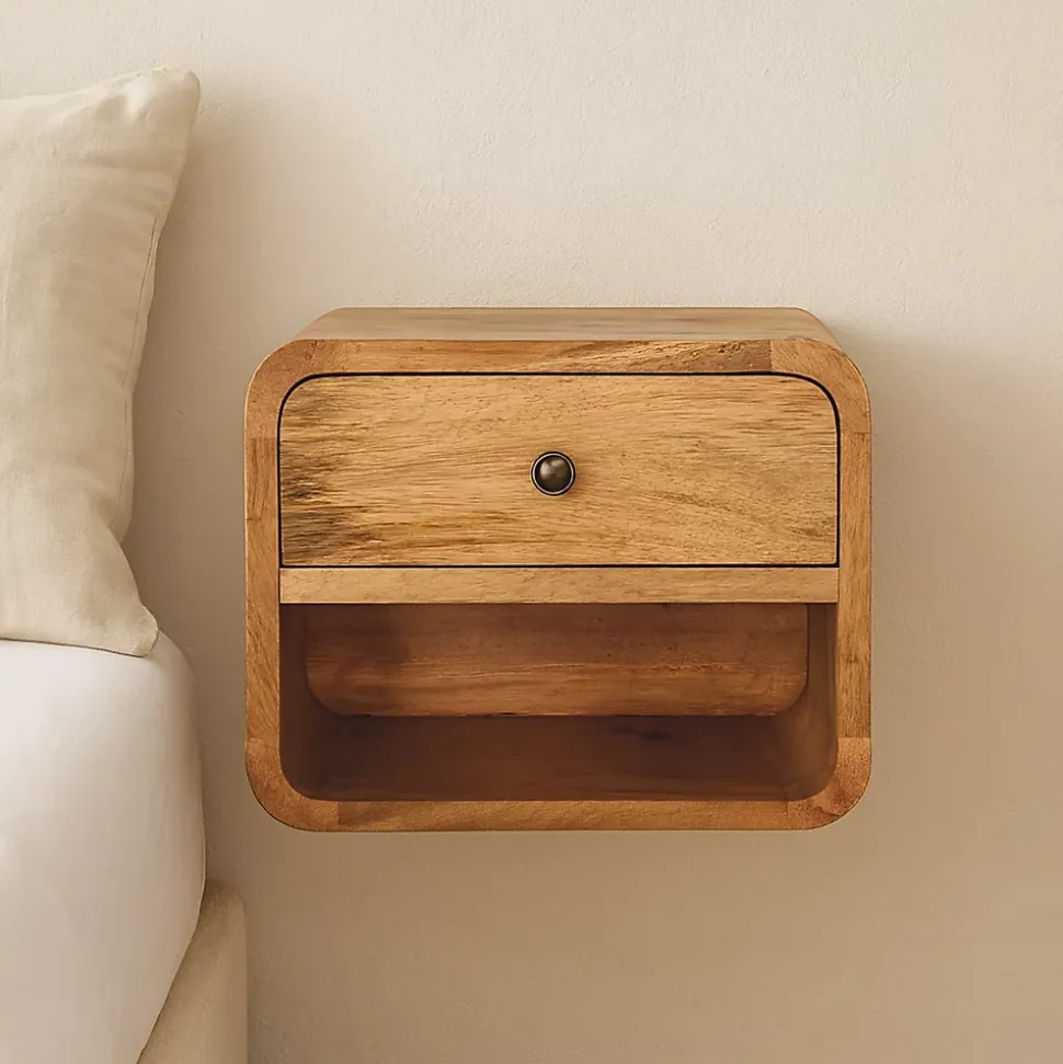 Artisan Furniture Bois massif Mini Floating ouvert table de chevet, 1 tiroir et 1 niche ouverte, effet chêne, marron