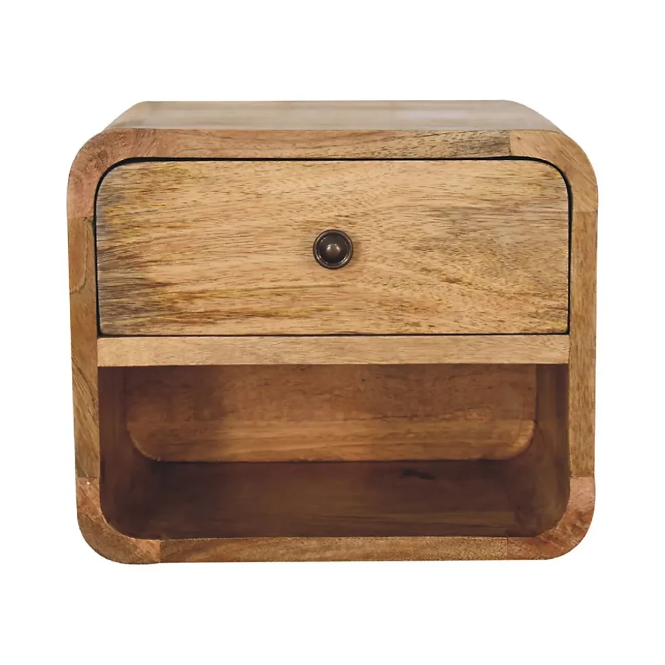 Artisan Furniture Bois massif Mini Floating ouvert table de chevet, 1 tiroir et 1 niche ouverte, effet chêne, marron