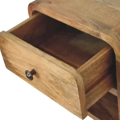 Artisan Furniture Bois massif Mini Floating ouvert table de chevet, 1 tiroir et 1 niche ouverte, effet chêne, marron