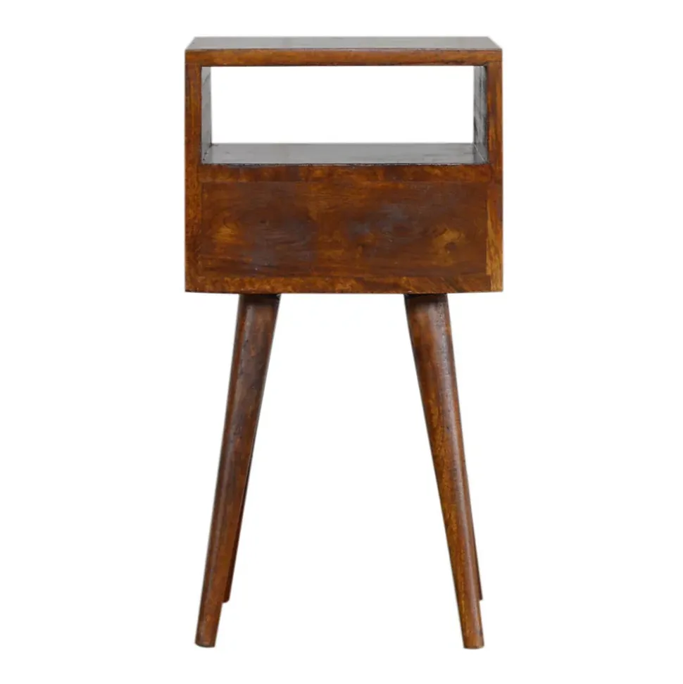 Artisan Furniture table de chevet en bois massif de châtaignier, 1 tiroir et compartiment ouvert, brun foncé