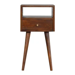 Artisan Furniture table de chevet en bois massif de châtaignier, 1 tiroir et compartiment ouvert, brun foncé