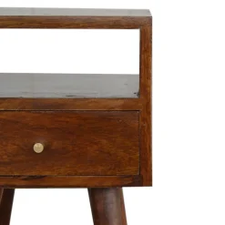Artisan Furniture table de chevet en bois massif de châtaignier, 1 tiroir et compartiment ouvert, brun foncé