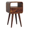 Artisan Furniture Table de chevet en bois massif de châtaignier incurvée, 1 tiroir et compartiment ouvert, brun foncé