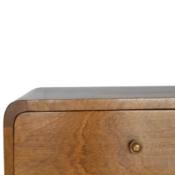 Artisan Furniture Table de chevet flottante en bois massif courbé, 2 tiroirs, marron foncé