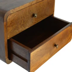 Artisan Furniture Table de chevet flottante en bois massif courbé, 2 tiroirs, marron foncé