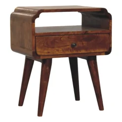 Artisan Furniture Table de chevet Newton en bois massif de châtaignier, 1 tiroir et étagère ouverte, brun foncé
