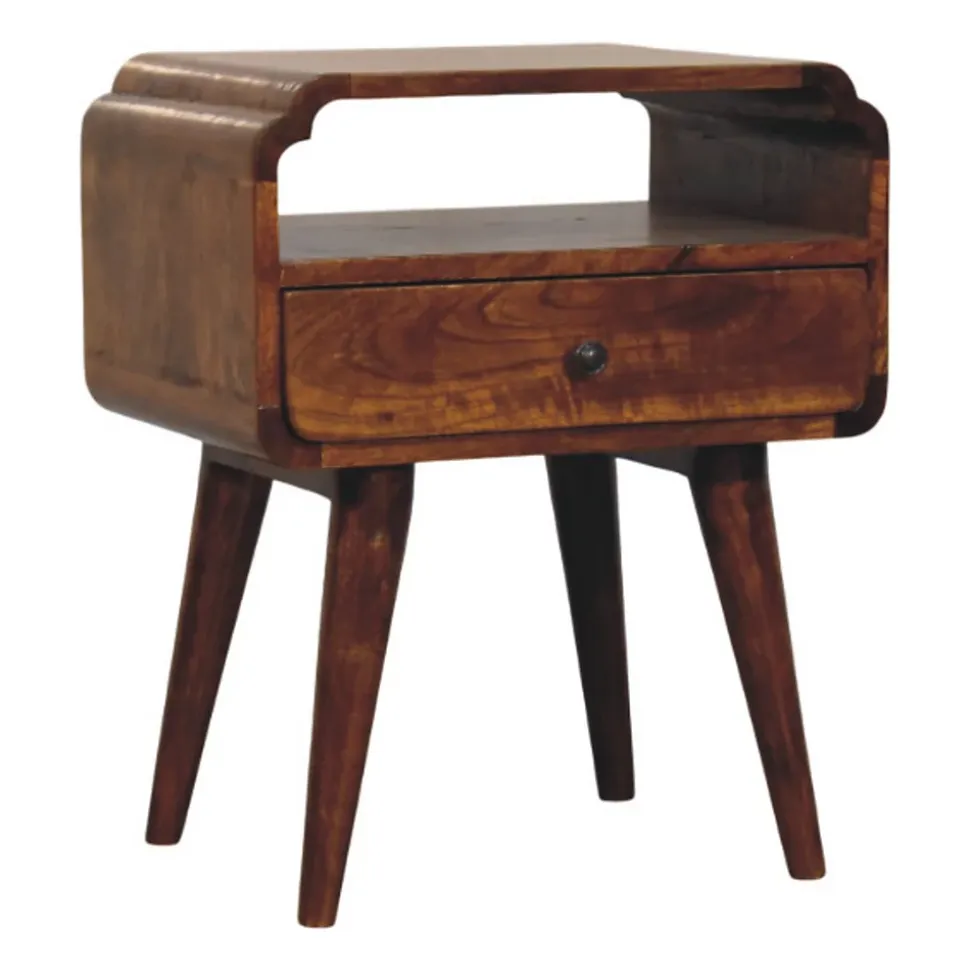 Artisan Furniture Table de chevet Newton en bois massif de châtaignier, 1 tiroir et étagère ouverte, brun foncé