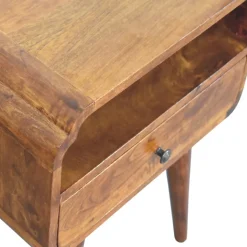 Artisan Furniture Table de chevet Newton en bois massif de châtaignier, 1 tiroir et étagère ouverte, brun foncé