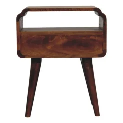 Artisan Furniture Table de chevet Newton en bois massif de châtaignier, 1 tiroir et étagère ouverte, brun foncé