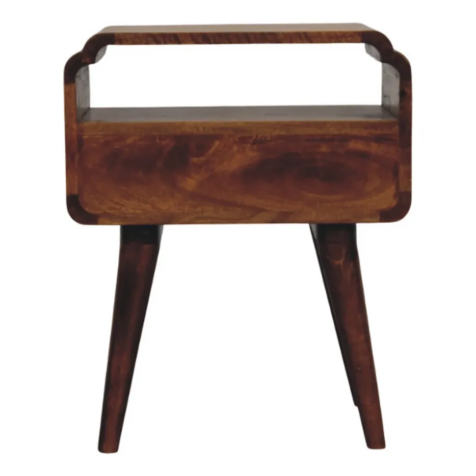 Artisan Furniture Table de chevet Newton en bois massif de châtaignier, 1 tiroir et étagère ouverte, brun foncé
