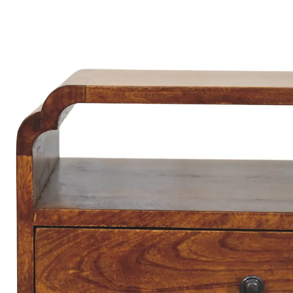 Artisan Furniture Table de chevet Newton en bois massif de châtaignier, 1 tiroir et étagère ouverte, brun foncé