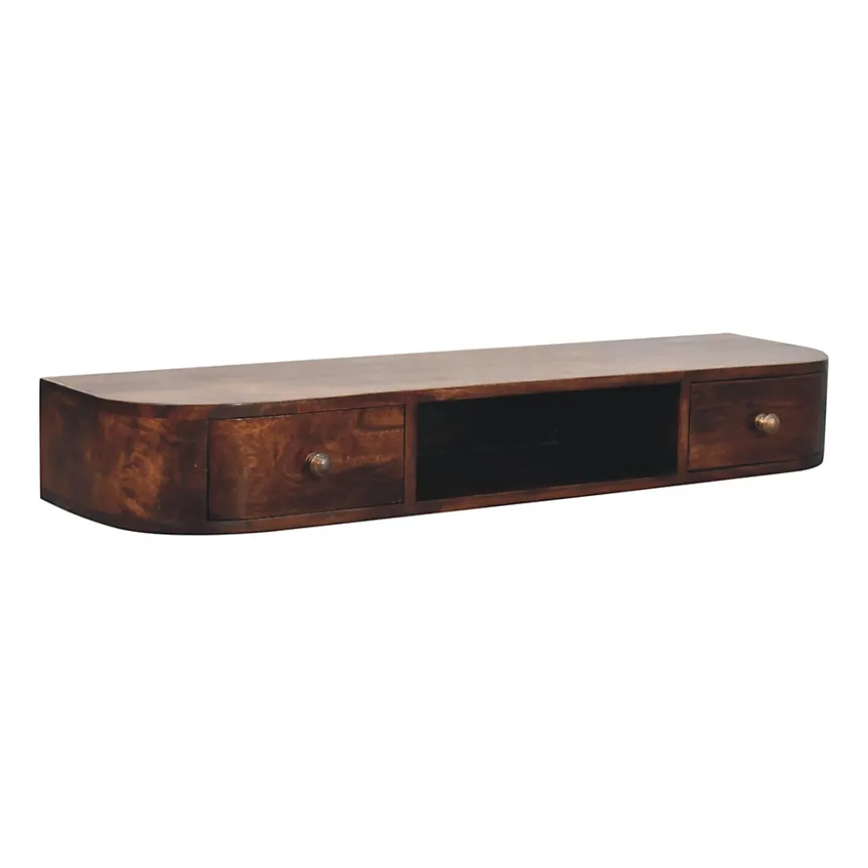 Artisan FurnitureBois massif Lunar 2 tiroir à fixation murale châtaignier Console, 1 étagère, marron