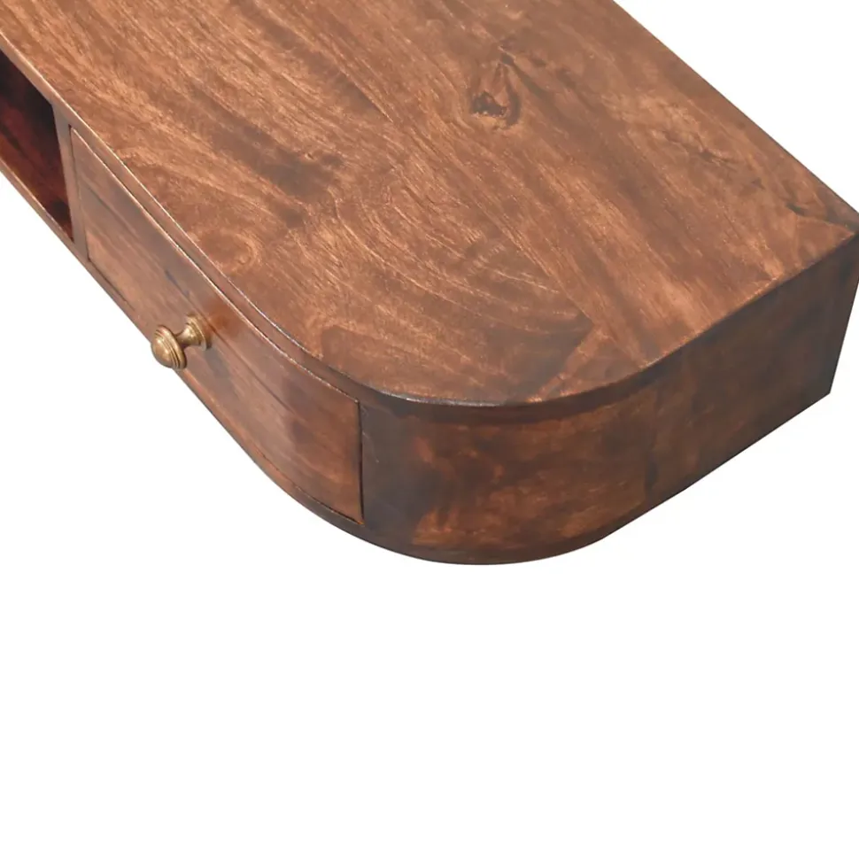 Artisan FurnitureBois massif Lunar 2 tiroir à fixation murale châtaignier Console, 1 étagère, marron