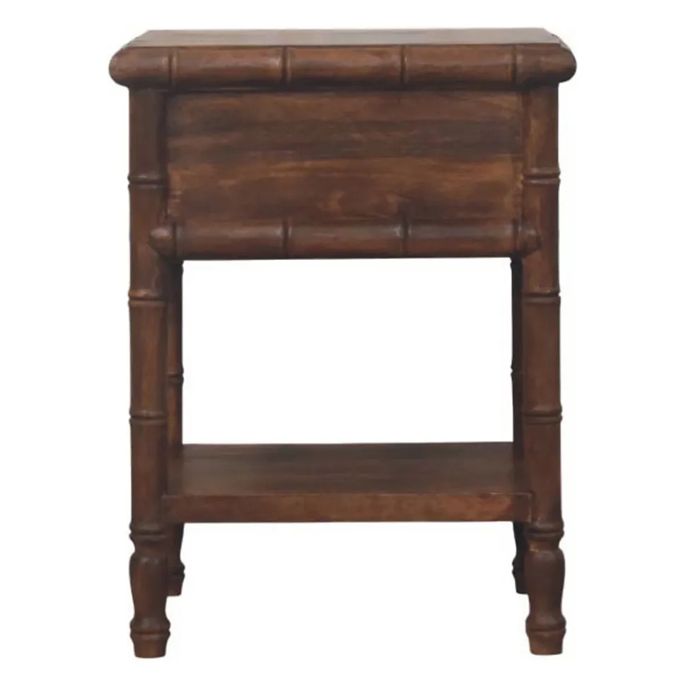 Artisan Furniturec Bois massif bambou Carved table de chevet Table, 1 tiroir, 1 étagère, marron
