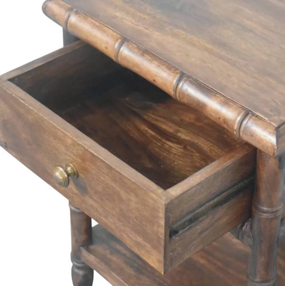 Artisan Furniturec Bois massif bambou Carved table de chevet Table, 1 tiroir, 1 étagère, marron