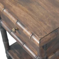 Artisan Furniturec Bois massif bambou Carved table de chevet Table, 1 tiroir, 1 étagère, marron