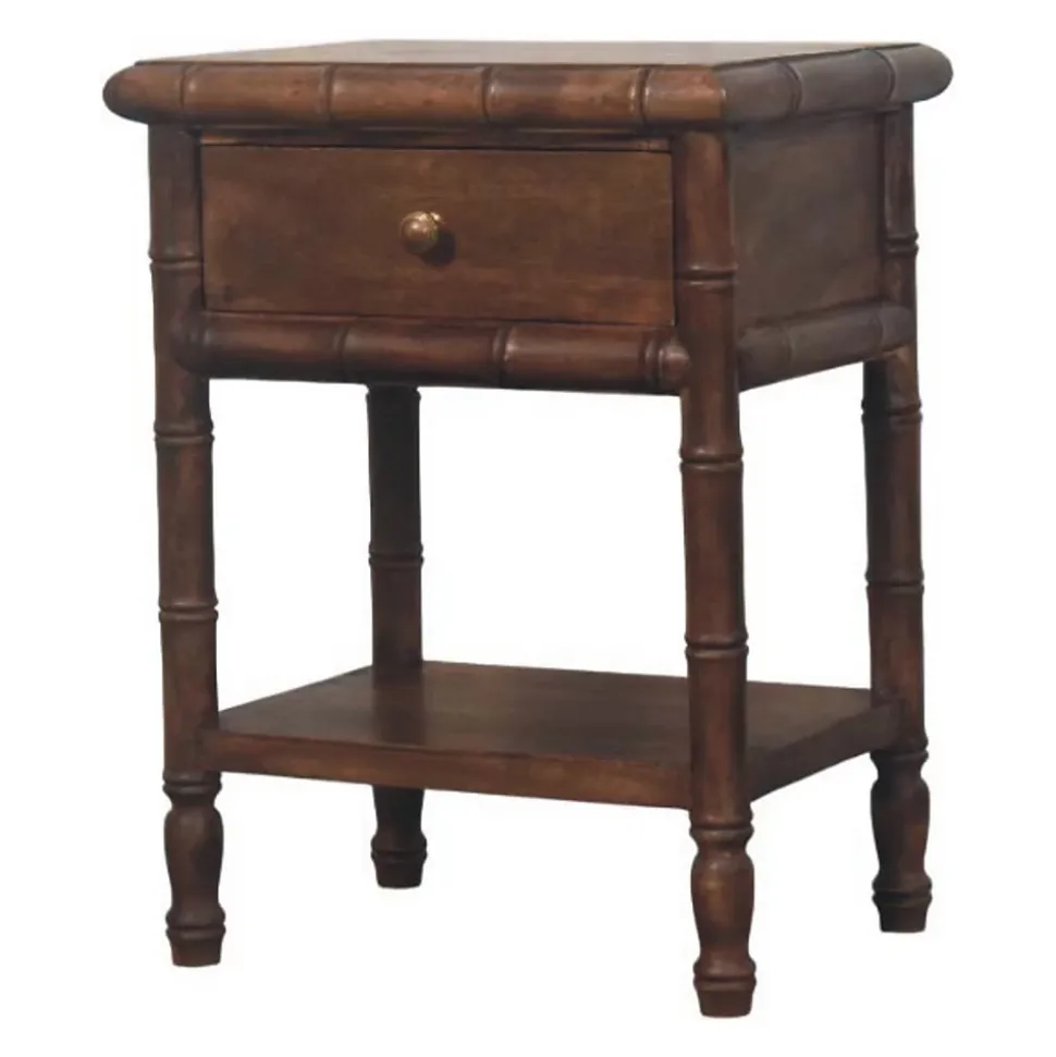 Artisan Furniturec Bois massif bambou Carved table de chevet Table, 1 tiroir, 1 étagère, marron