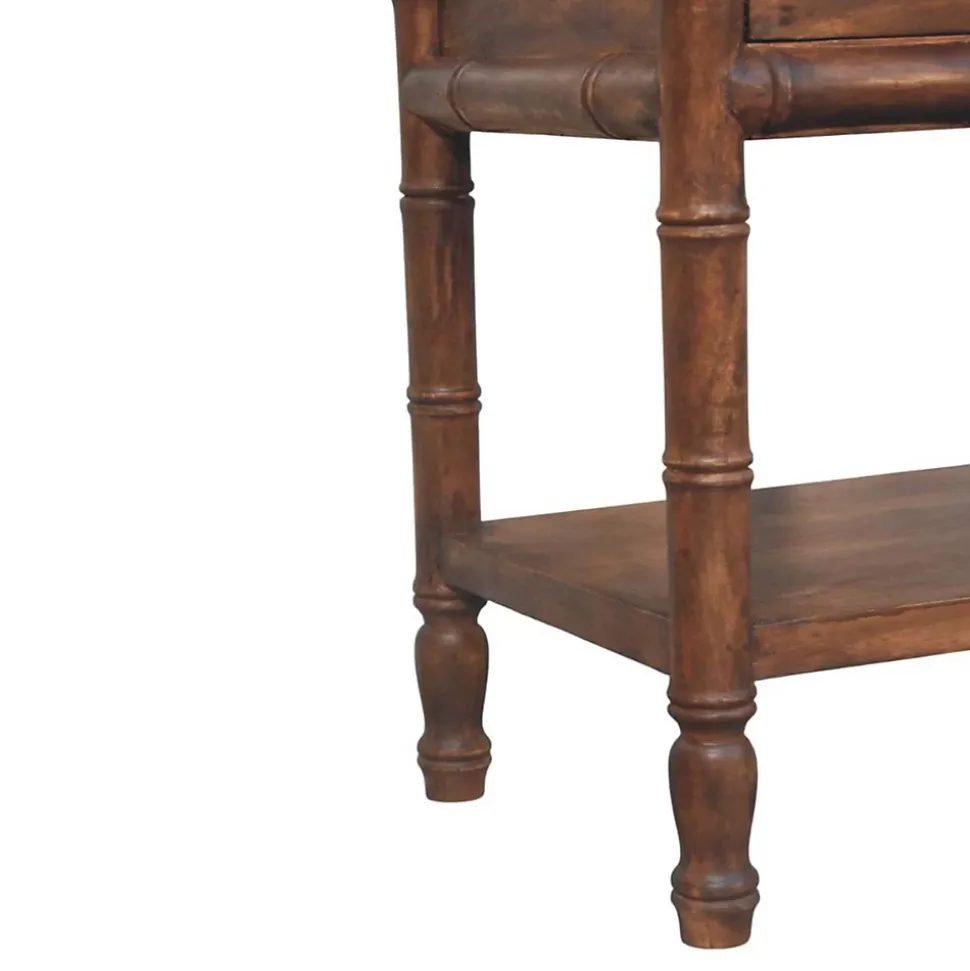 Artisan Furniturec Bois massif bambou Carved table de chevet Table, 1 tiroir, 1 étagère, marron