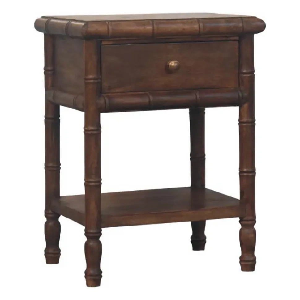 Artisan Furniturec Bois massif bambou Carved table de chevet Table, 1 tiroir, 1 étagère, marron