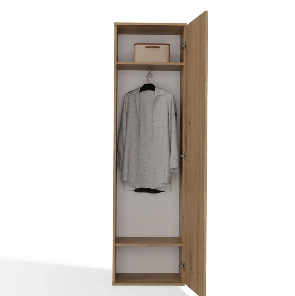 ATARA - Armoire entrée avec grand miroir - 180x50x35 cm - Deux étagères + porte-cintres à intérieur