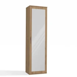 ATARA - Armoire entrée avec grand miroir - 180x50x35 cm - Deux étagères + porte-cintres à intérieur