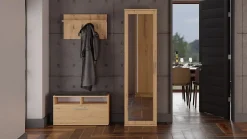 ATARA - Armoire entrée avec grand miroir - 180x50x35 cm - Deux étagères + porte-cintres à intérieur