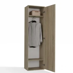 ATARA - Armoire entrée avec grand miroir - 180x50x35 cm - Deux étagères + porte-cintres