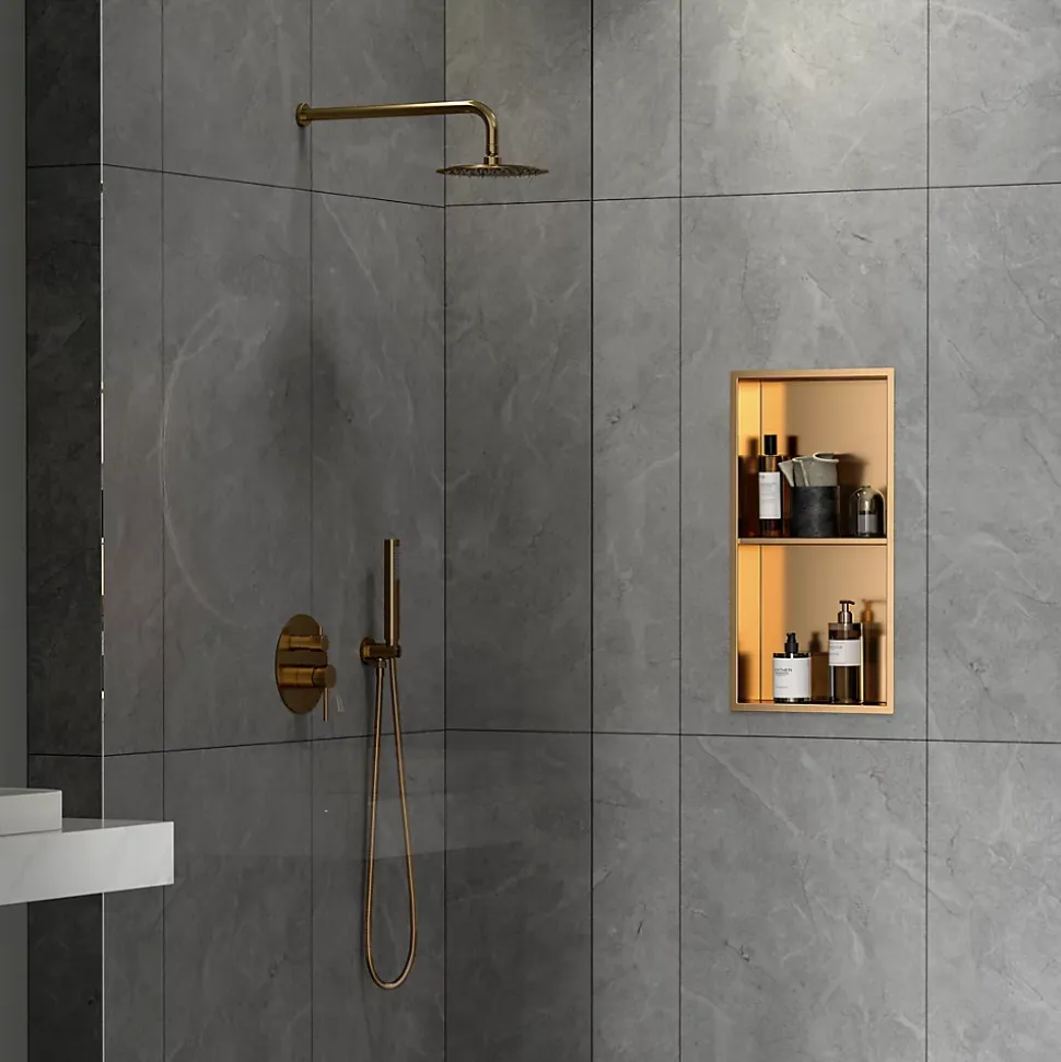 Aurum Niche de Douche à encastrer, Acier Inoxydable 304, 2 étagères, 60x30x10cm, Cuivre brossé PVD (SATAURN6030SBRG)