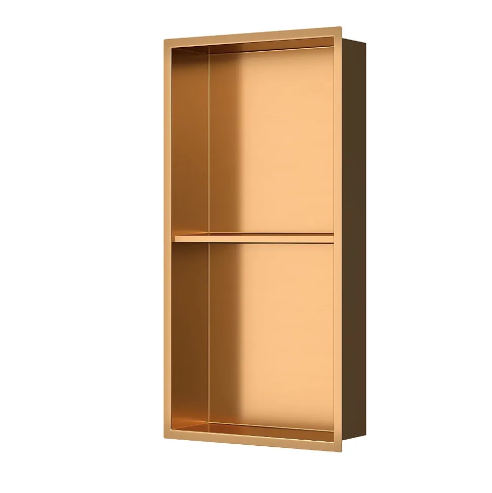 Aurum Niche de Douche à encastrer, Acier Inoxydable 304, 2 étagères, 60x30x10cm, Cuivre brossé PVD (SATAURN6030SBRG)