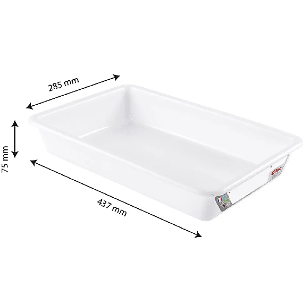 Bac alimentaire plat traçabilité HACCP 5 litres - Blanc