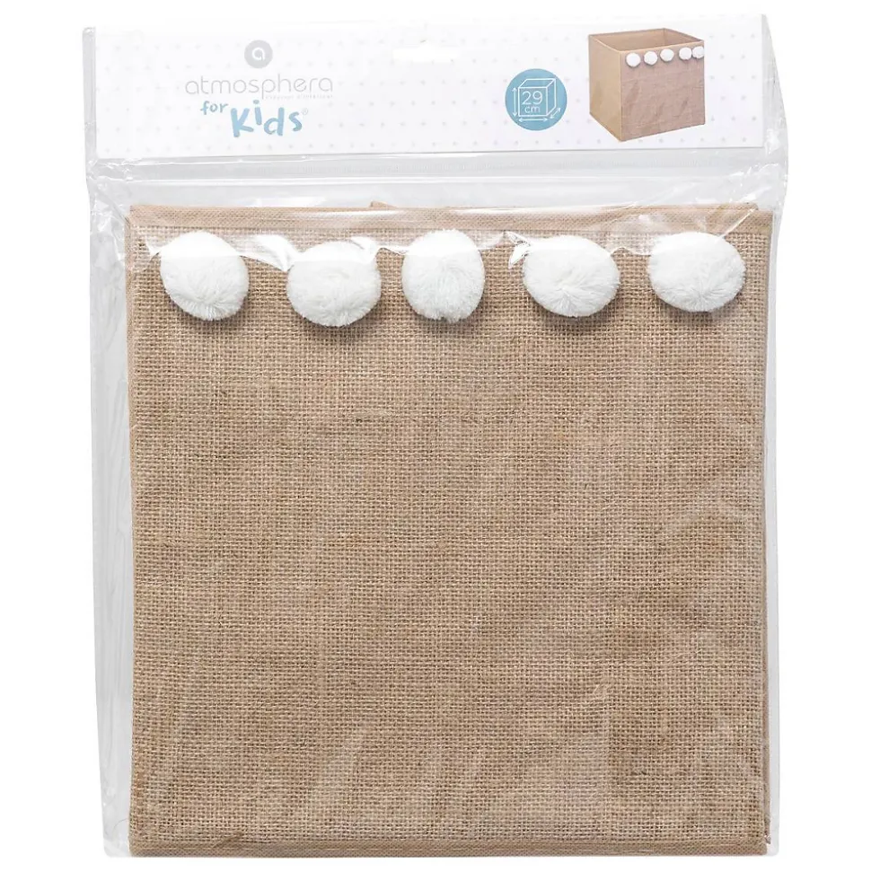 Bac de rangement enfant - pompons - jute - Atmosphera