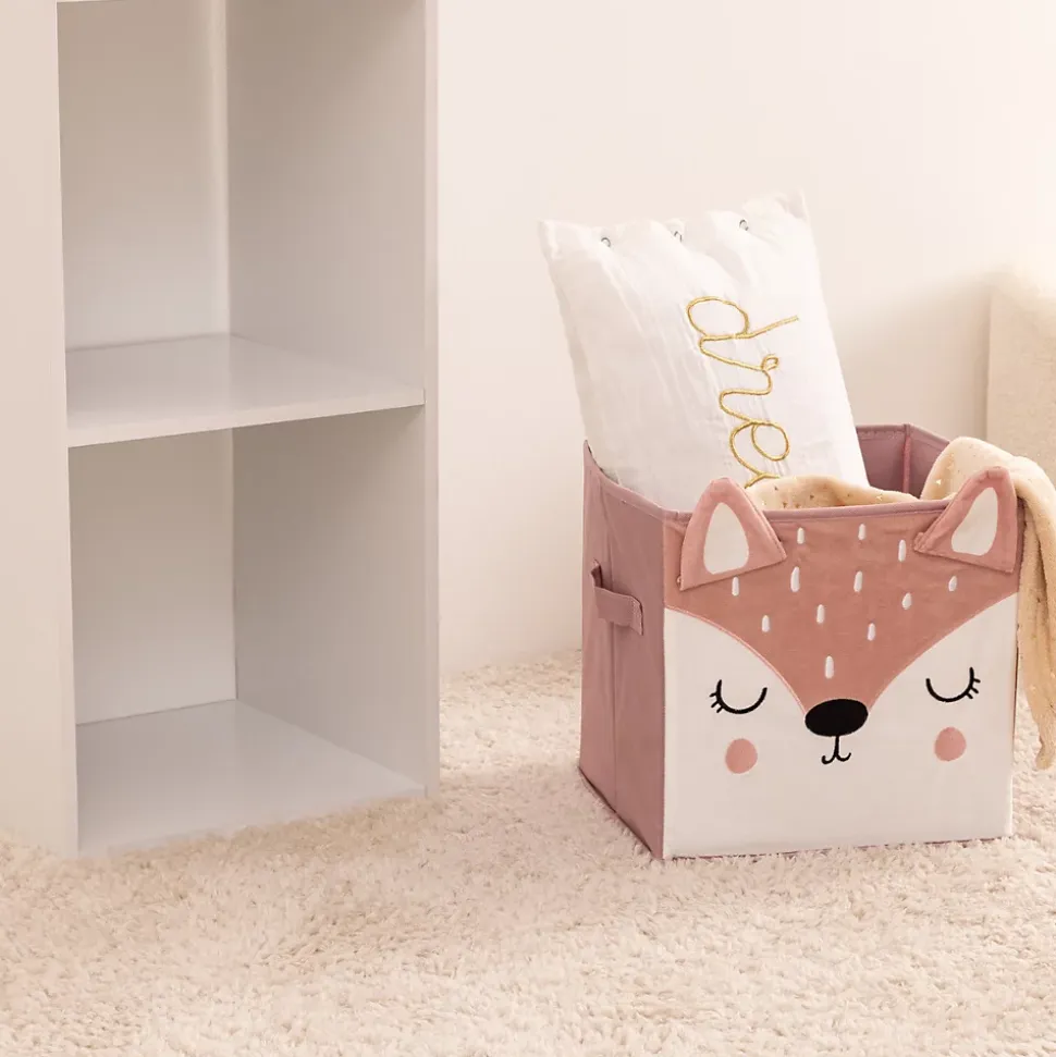 Bac de rangement enfant Biche - carton - rose - 29x29 cm - Atmosphera