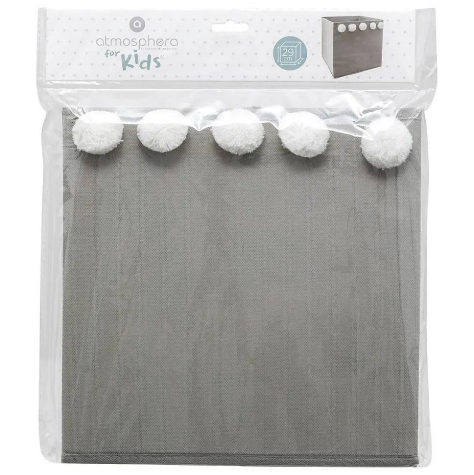 Bac de rangement enfant pompons - gris - Atmosphera