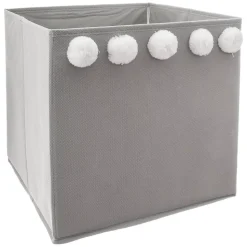 Bac de rangement enfant pompons - gris - Atmosphera