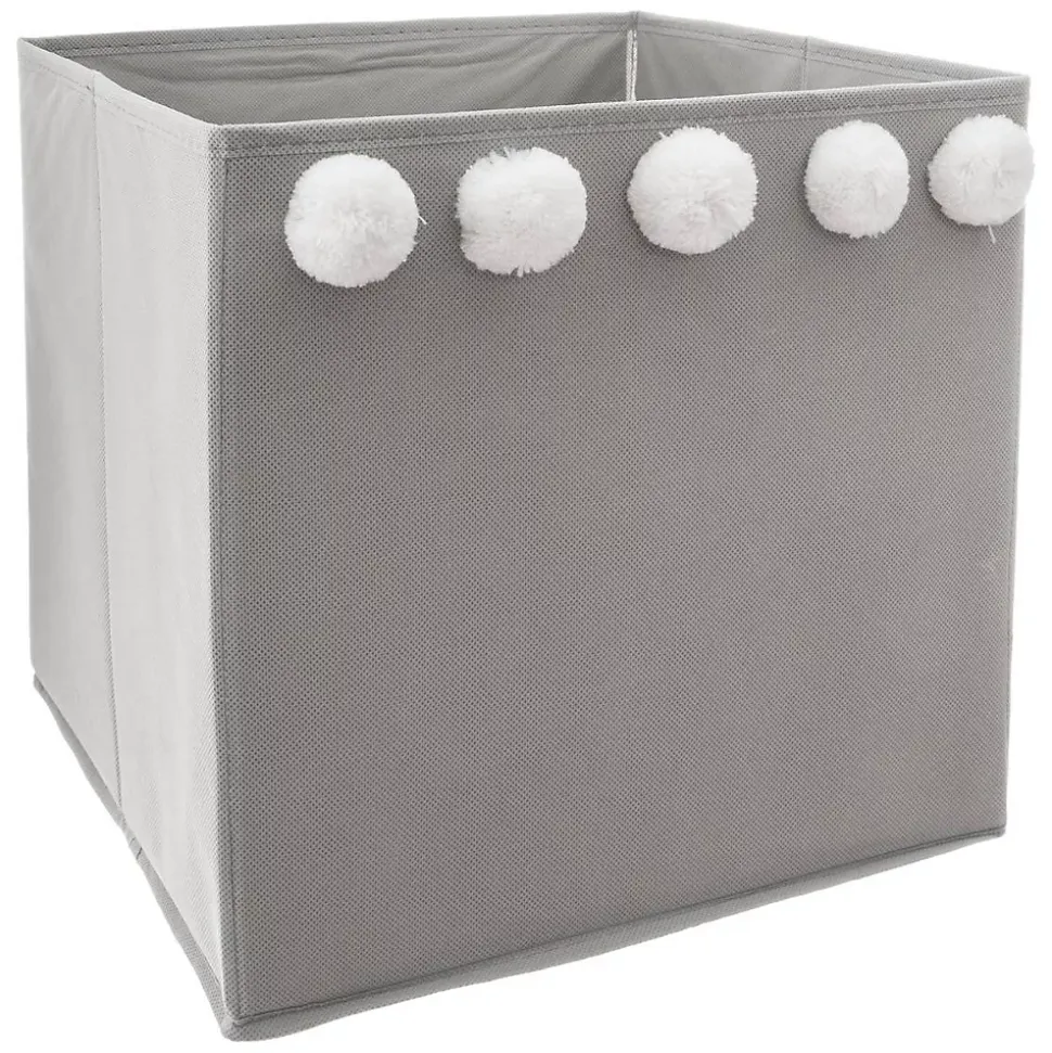 Bac de rangement enfant pompons - gris - Atmosphera