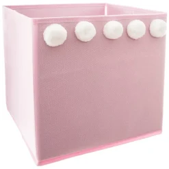 Bac de rangement enfant pompons - rose - Atmosphera