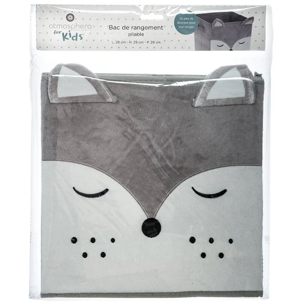 Bac de rangement enfant Renard - velours - gris - Atmosphera
